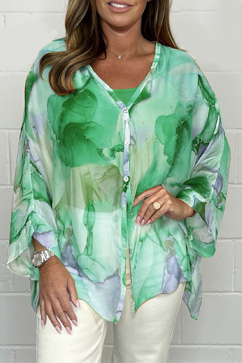 Levoire | Blouse Légère Élégante Avec Imprimé Pour Femmes Vert et violet