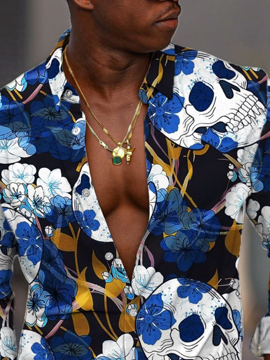 Levoire | Chemise À Vin À Manches Longues Avec Motif De Crâne De Fleur