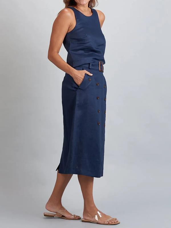 Levoire | Robe sans manches avec ceinture et boutons