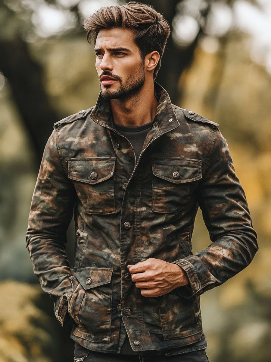 Levoire | Camouflage Impression Multi-Poches Fermeture Éclair Veste Décontractée