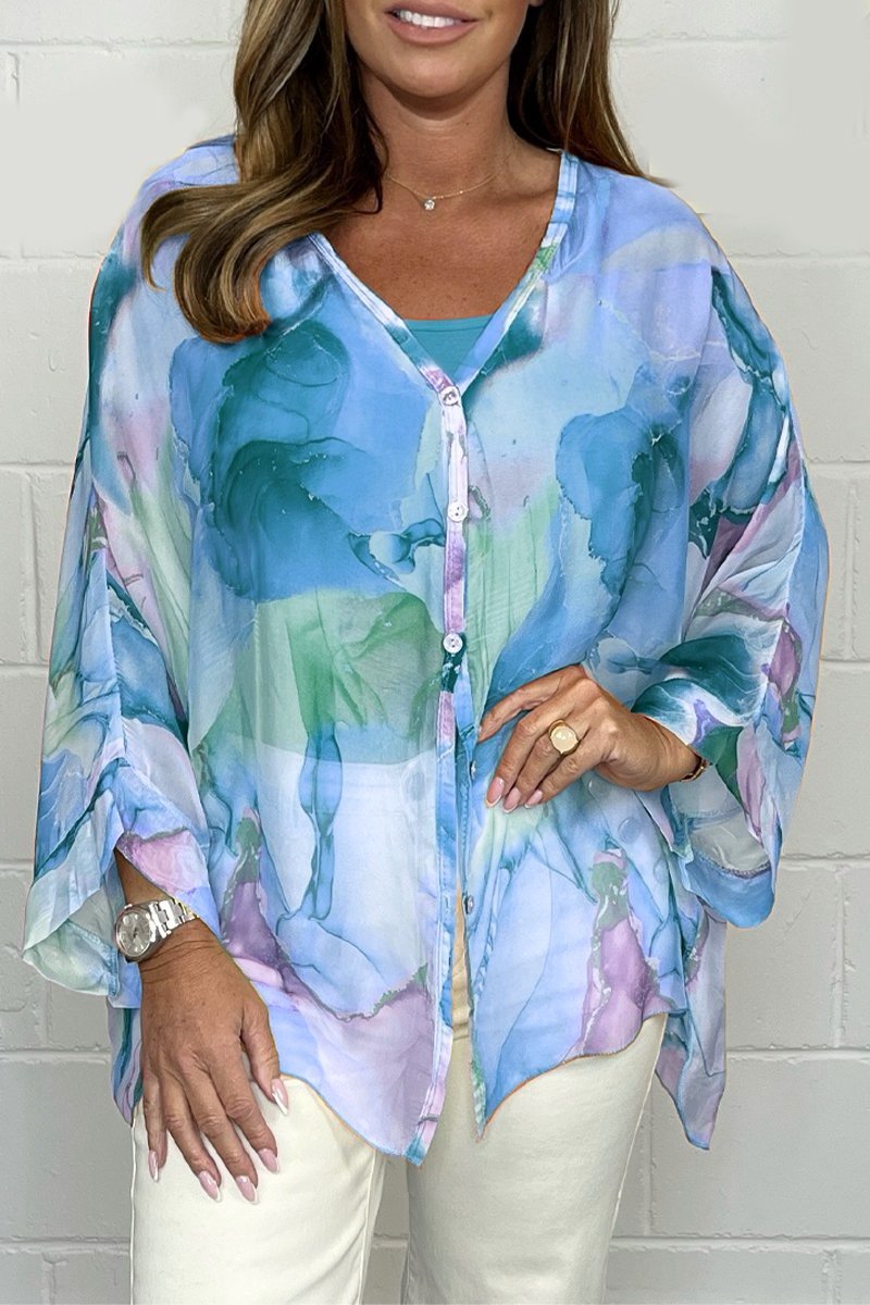 Levoire | Blouse Légère Élégante Avec Imprimé Pour Femmes Bleu et violet