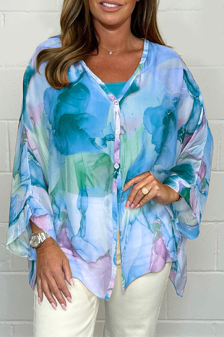 Levoire | Blouse Légère Élégante Avec Imprimé Pour Femmes Bleu et violet
