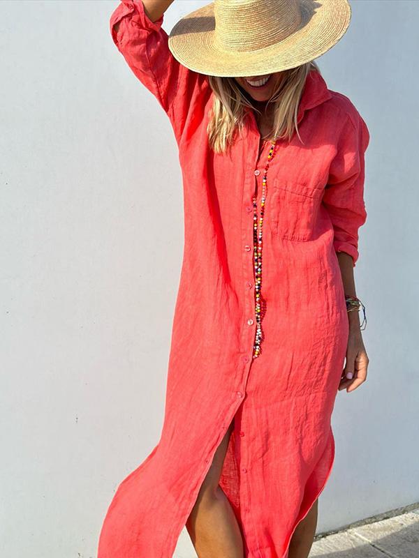 Levoire | Velanora Robe Chemise En Mélange De Coton Et Lin Rouge