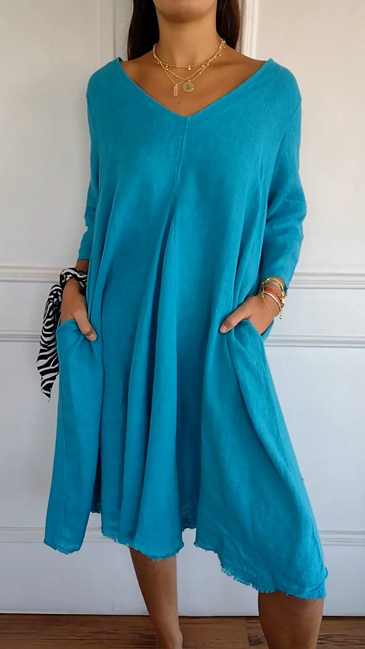 Levoire | Robe à encolure en V en coton et lin Bleu
