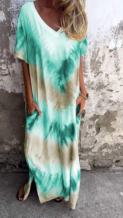 Levoire | Robe Maxi Tie-Dye Confortable Cyan