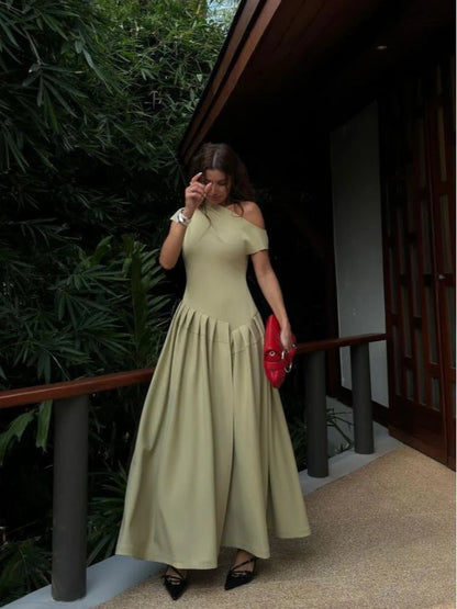 Levoire | Robe Maxi Longue À Épaule Asymétrique Khaki