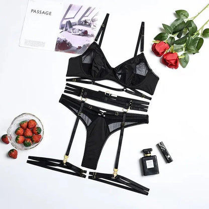 Levoire | Ensemble De Lingerie Raffiné 3 Pièces Au Style Français Noir