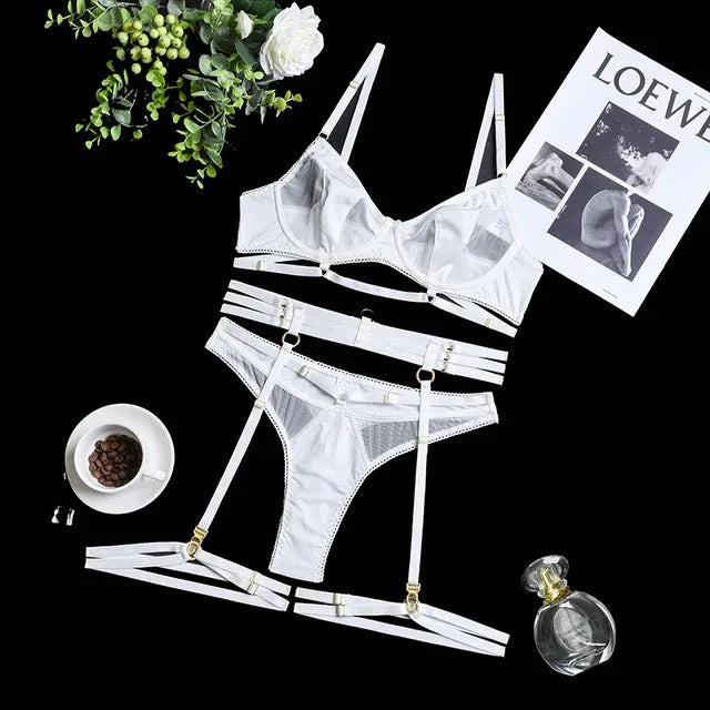 Levoire | Ensemble De Lingerie Raffiné 3 Pièces Au Style Français Blanc