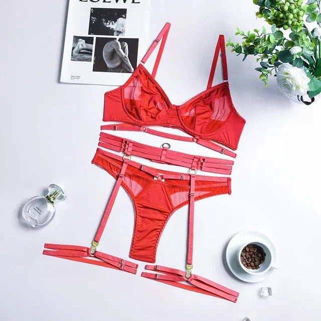 Levoire | Ensemble De Lingerie Raffiné 3 Pièces Au Style Français Rot