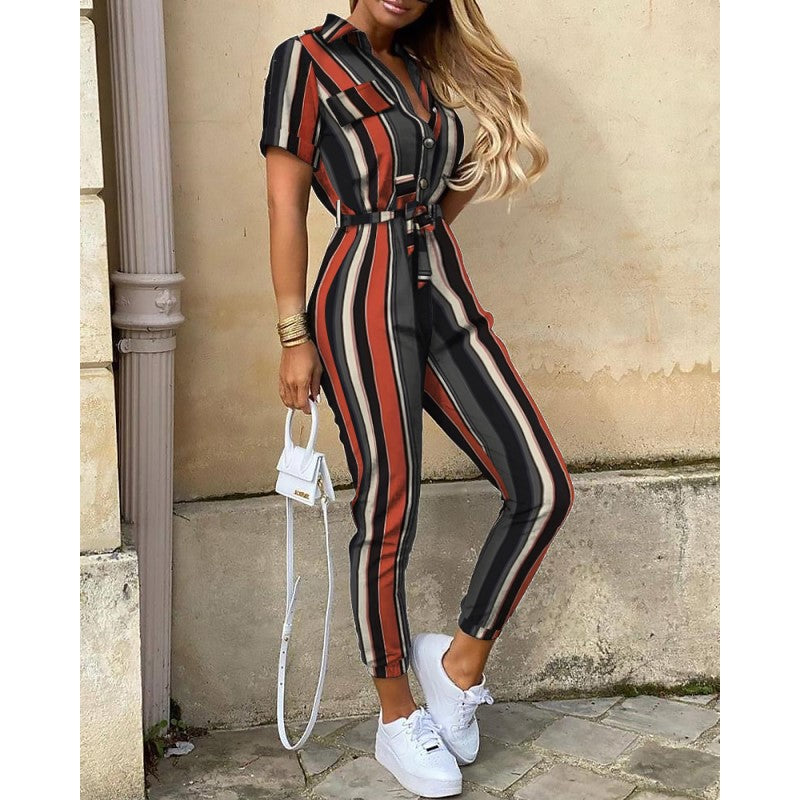 Levoire | Combinaison D'Été - Col En V, Boutons, Avec Ceinture Vert olive 3XL