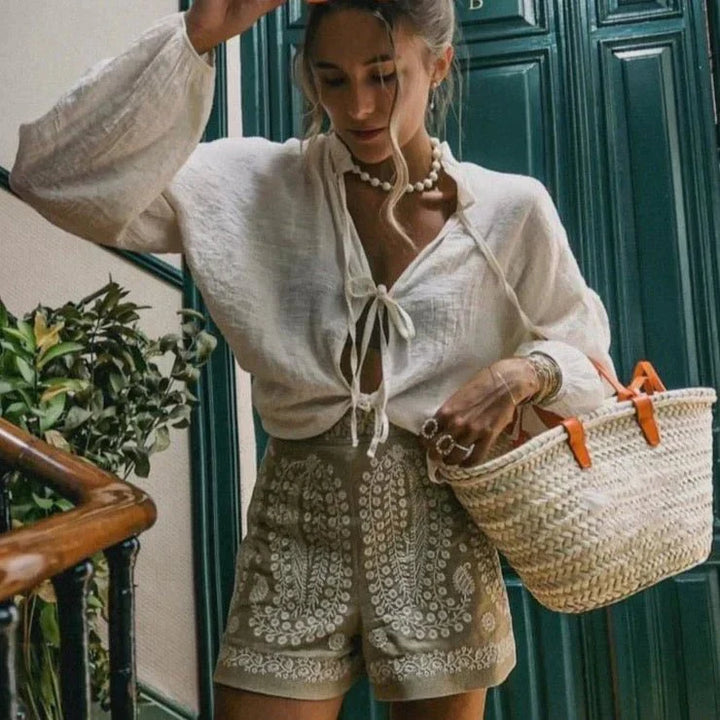 Levoire | Pantalons Court En Lin Avec Imprimé