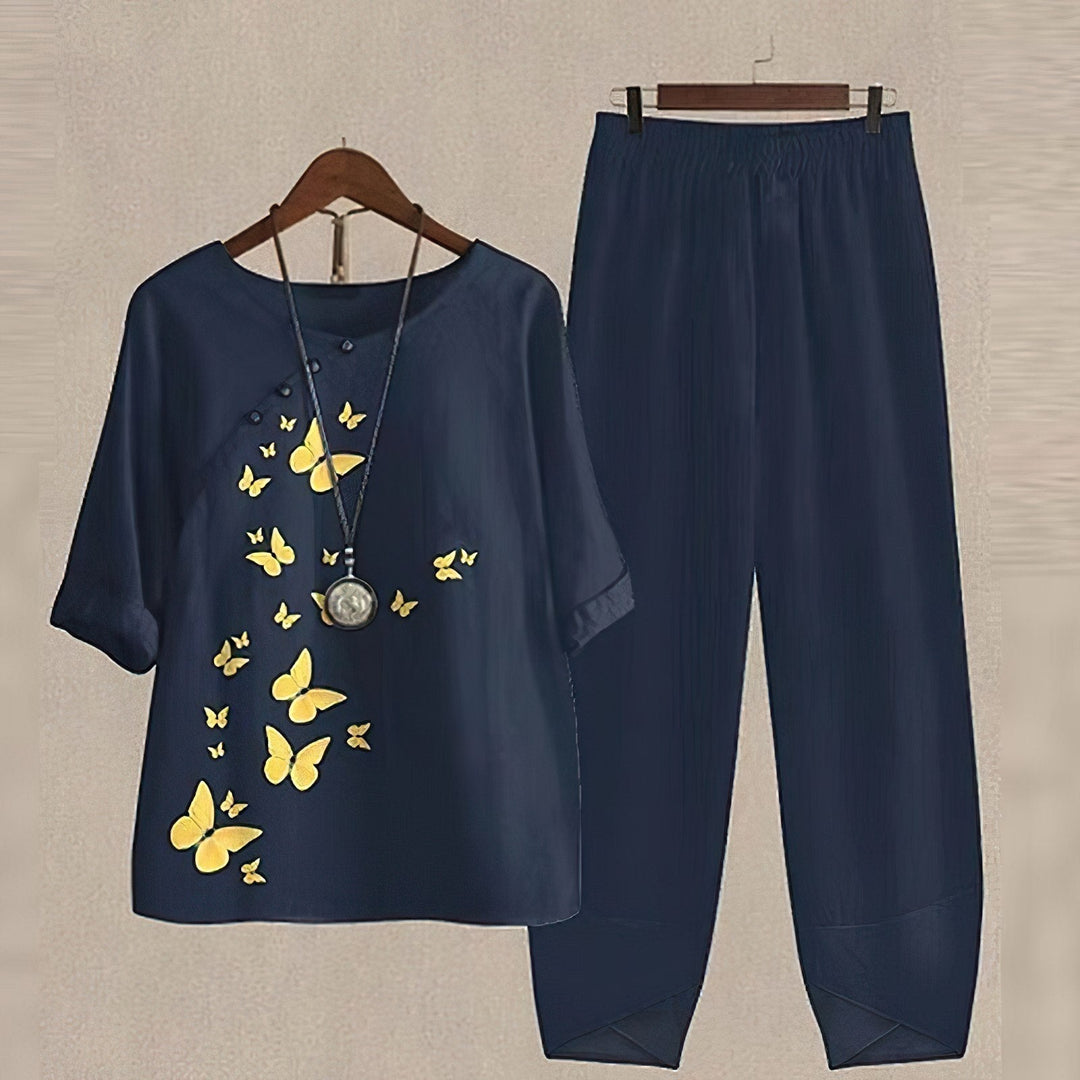 Levoire | Chemisier Et Ensemble De Pantalons Imprimés Pour Femmes Facilement Chic & Confortable Bleu foncé