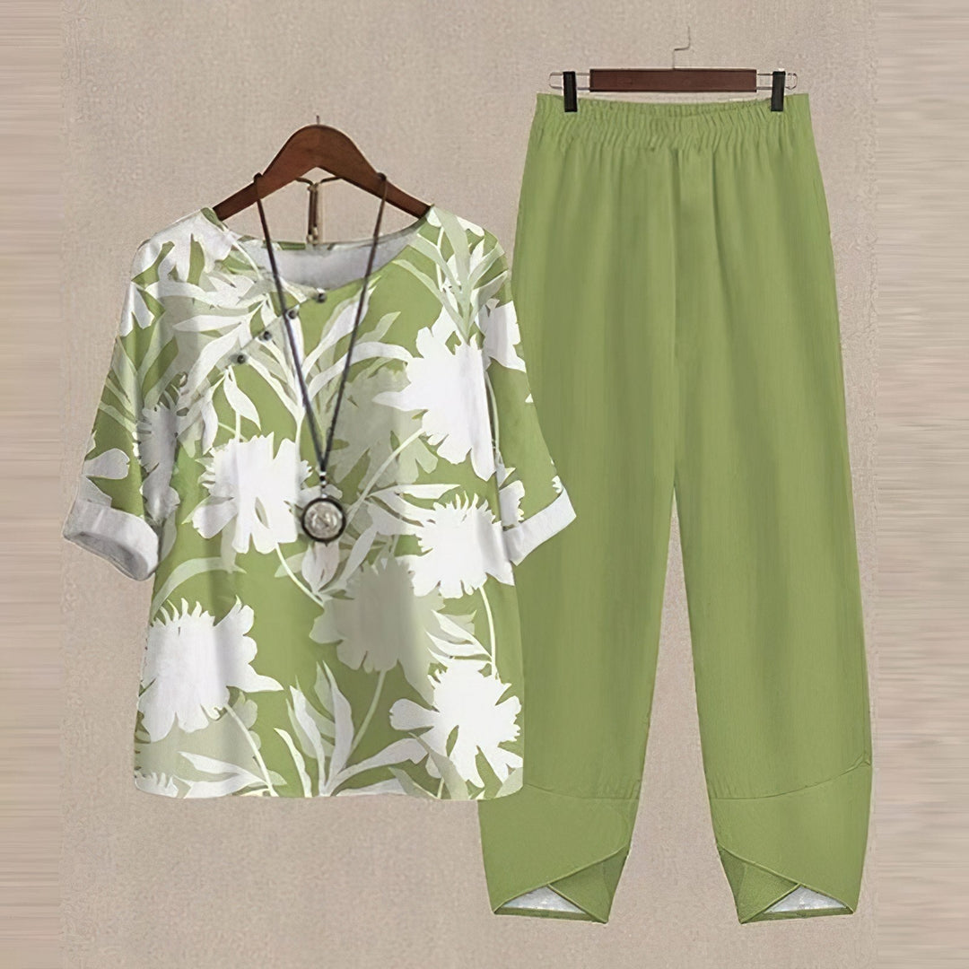 Levoire | Chemisier Et Ensemble De Pantalons Imprimés Pour Femmes Facilement Chic & Confortable Vert