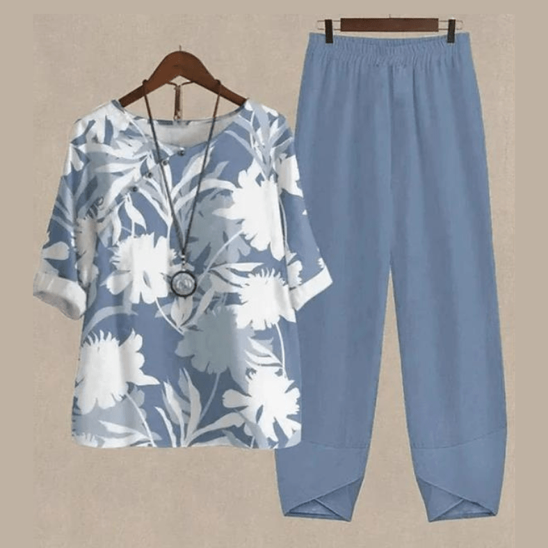 Levoire | Chemisier Et Ensemble De Pantalons Imprimés Pour Femmes Facilement Chic & Confortable Bleu clair