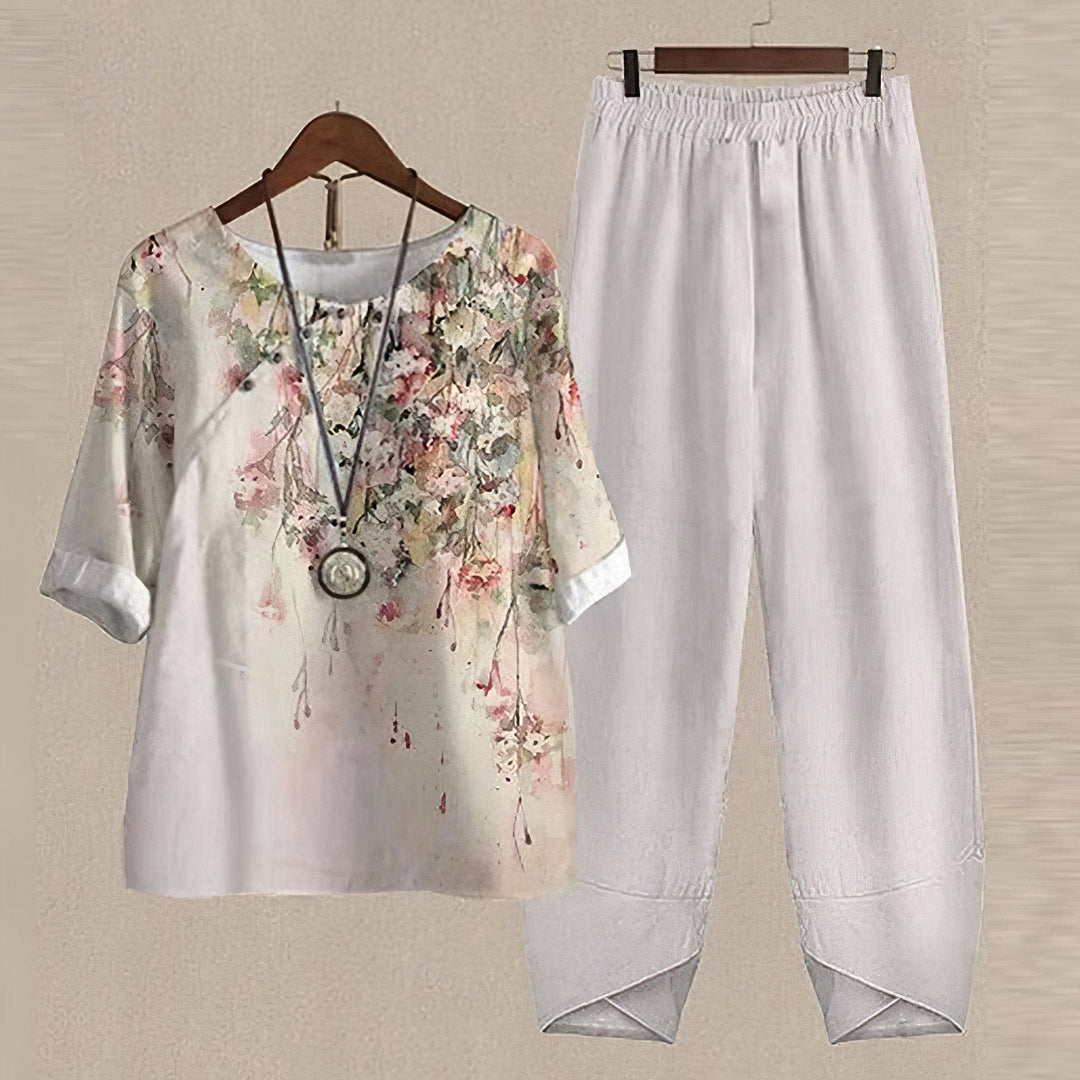 Levoire | Chemisier Et Ensemble De Pantalons Imprimés Pour Femmes Facilement Chic & Confortable Blanc