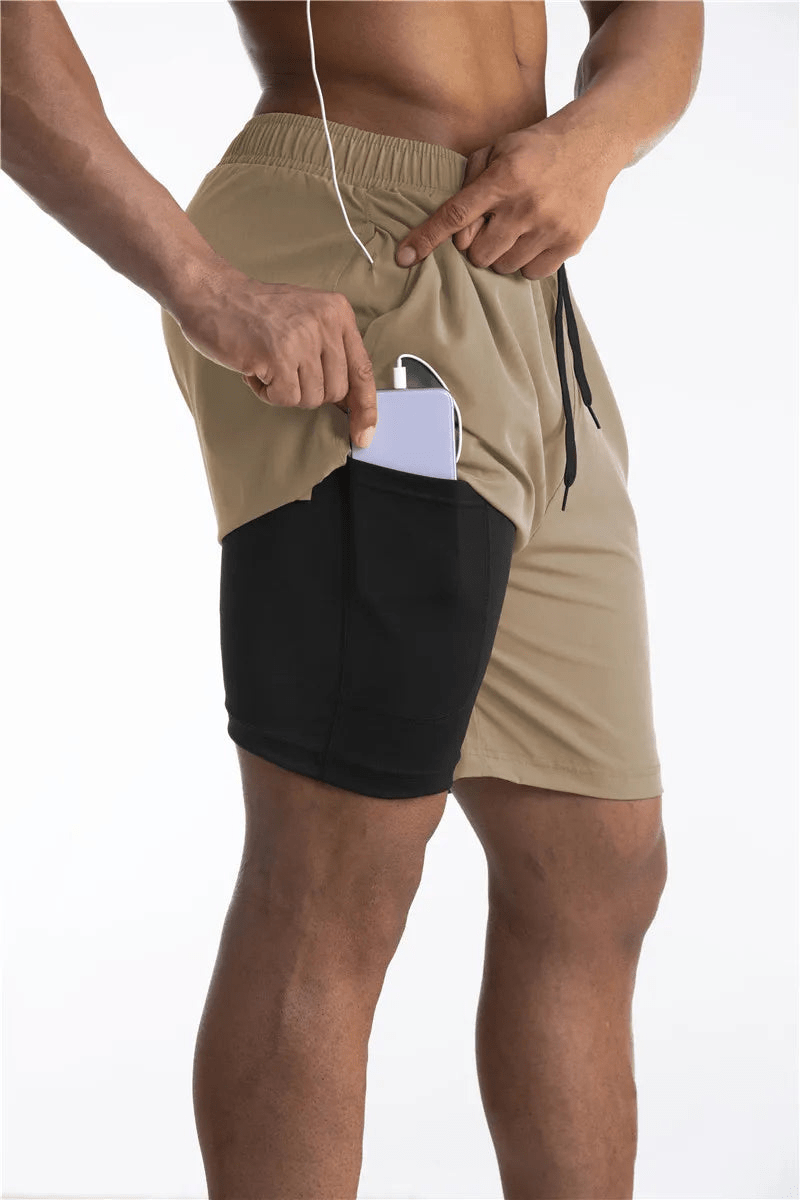 Levoire | Short de course avec sous-vêtement et poche, séchage rapide et confortable Kaki