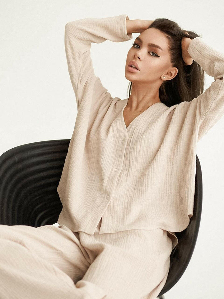 Levoire | Kaki Pur Coton Coupe Ample Pantalon Set