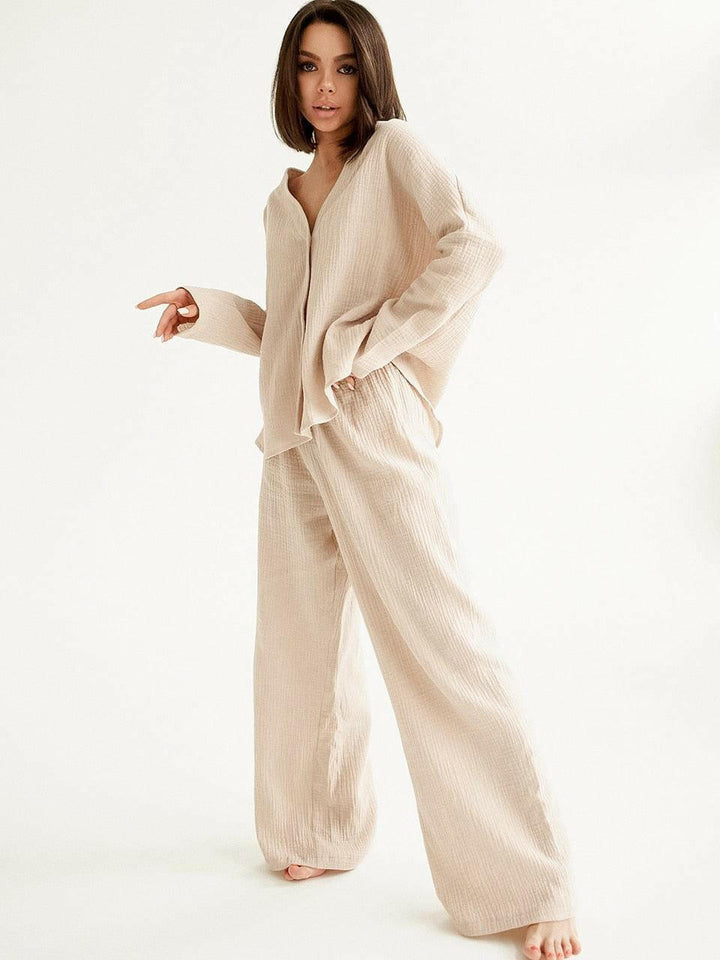 Levoire | Kaki Pur Coton Coupe Ample Pantalon Set Khaki