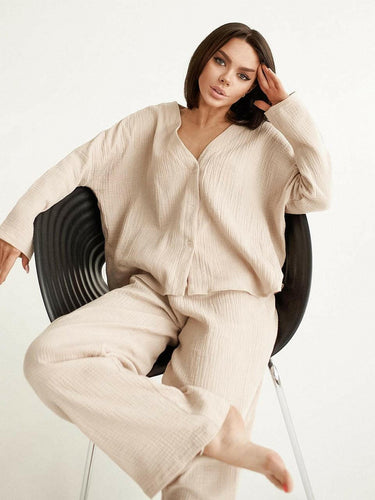 Levoire | Kaki Pur Coton Coupe Ample Pantalon Set