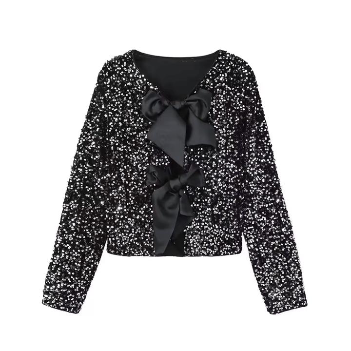 Levoire | Veste élégante nœuds paillettes femme Noir