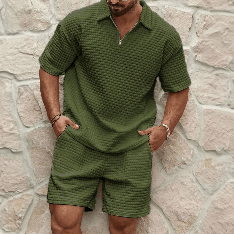 Levoire | Luxe tenue d'été pour hommes polo zippé half avec shorts assortis Vert