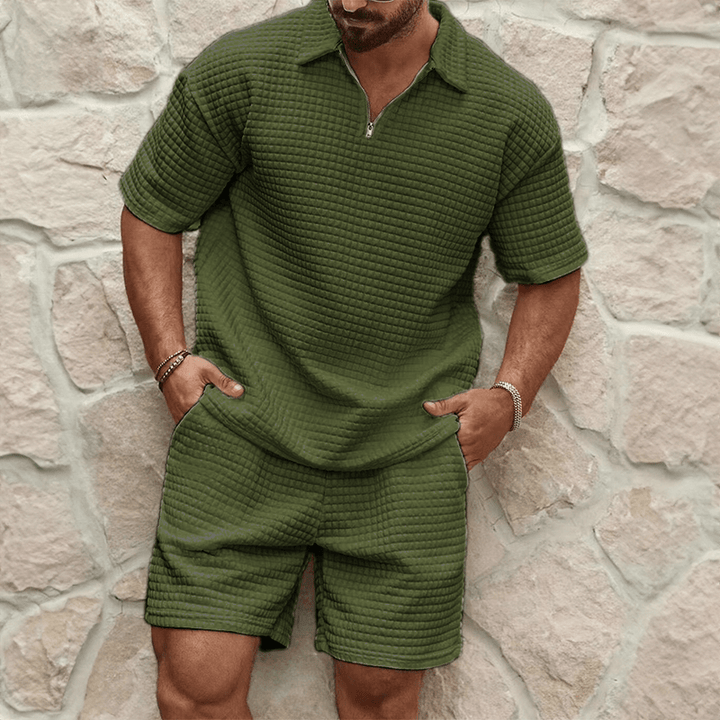 Levoire | Luxe tenue d'été pour hommes polo zippé half avec shorts assortis Vert