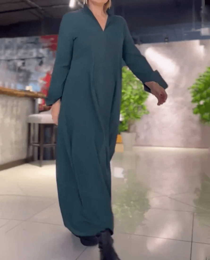 Levoire | Robe maxi dames à décolleté en V avec fente latérale Design élégant & confort Vert