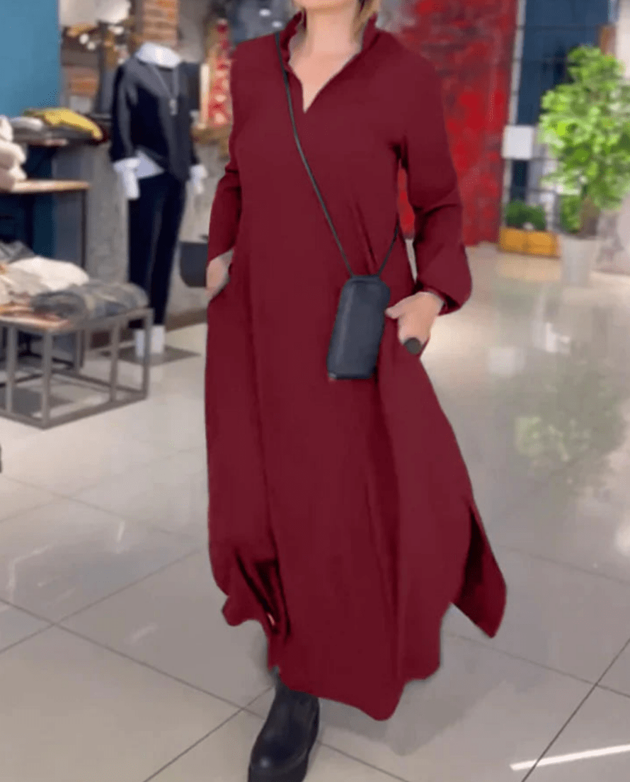 Levoire | Robe maxi dames à décolleté en V avec fente latérale Design élégant & confort Rot