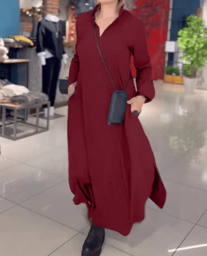 Levoire | Robe maxi dames à décolleté en V avec fente latérale Design élégant & confort Rot