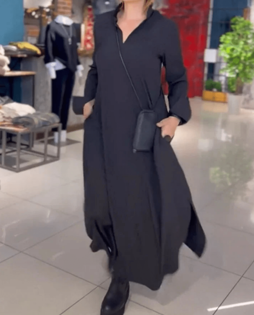 Levoire | Robe maxi dames à décolleté en V avec fente latérale Design élégant & confort Noir