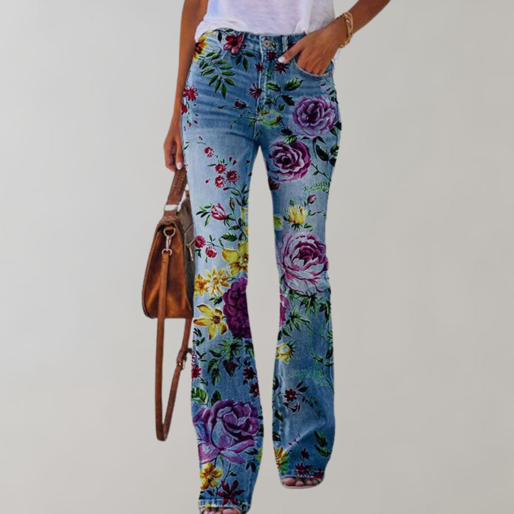 Levoire | Pantalon Flare Pour Femmes Avec Des Imprimés Vifs Chic, Confortable Et Polyvalent Avec une rose violette