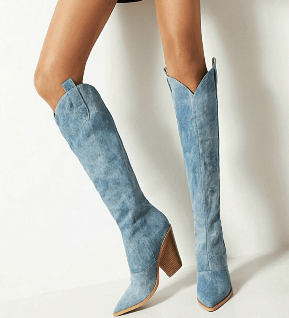 Levoire | Bottes Tendance Hauteur Genou Avec Talons Hauts Bleu