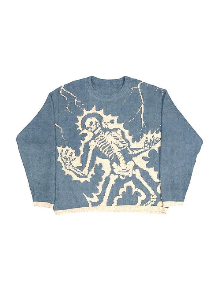 Levoire | Pull En Tricot Avec Imprimé Crâne Bleu