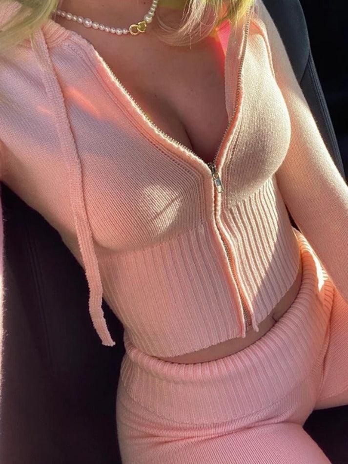 Levoire | Ensemble À Capuche En Tricot Rosa