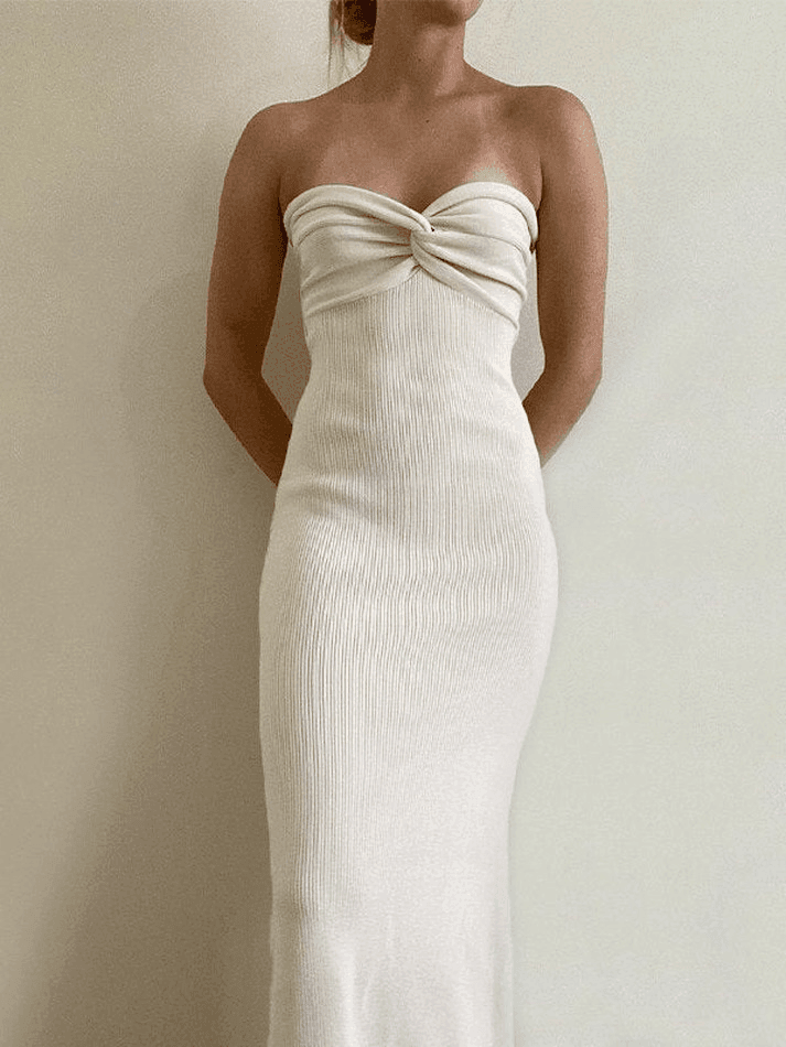 Levoire | Robe Maxi Sans Manches Twist Tricot Blanc