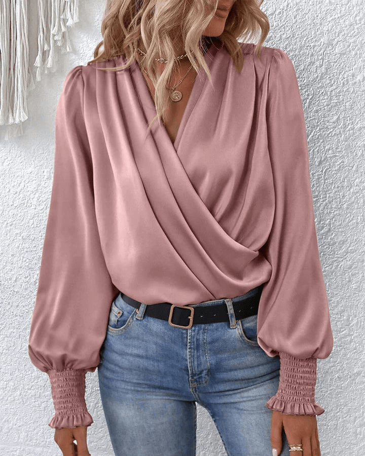 Levoire | Blouse Élégante Avec Décolleté V Drapé Top Femme Rosa