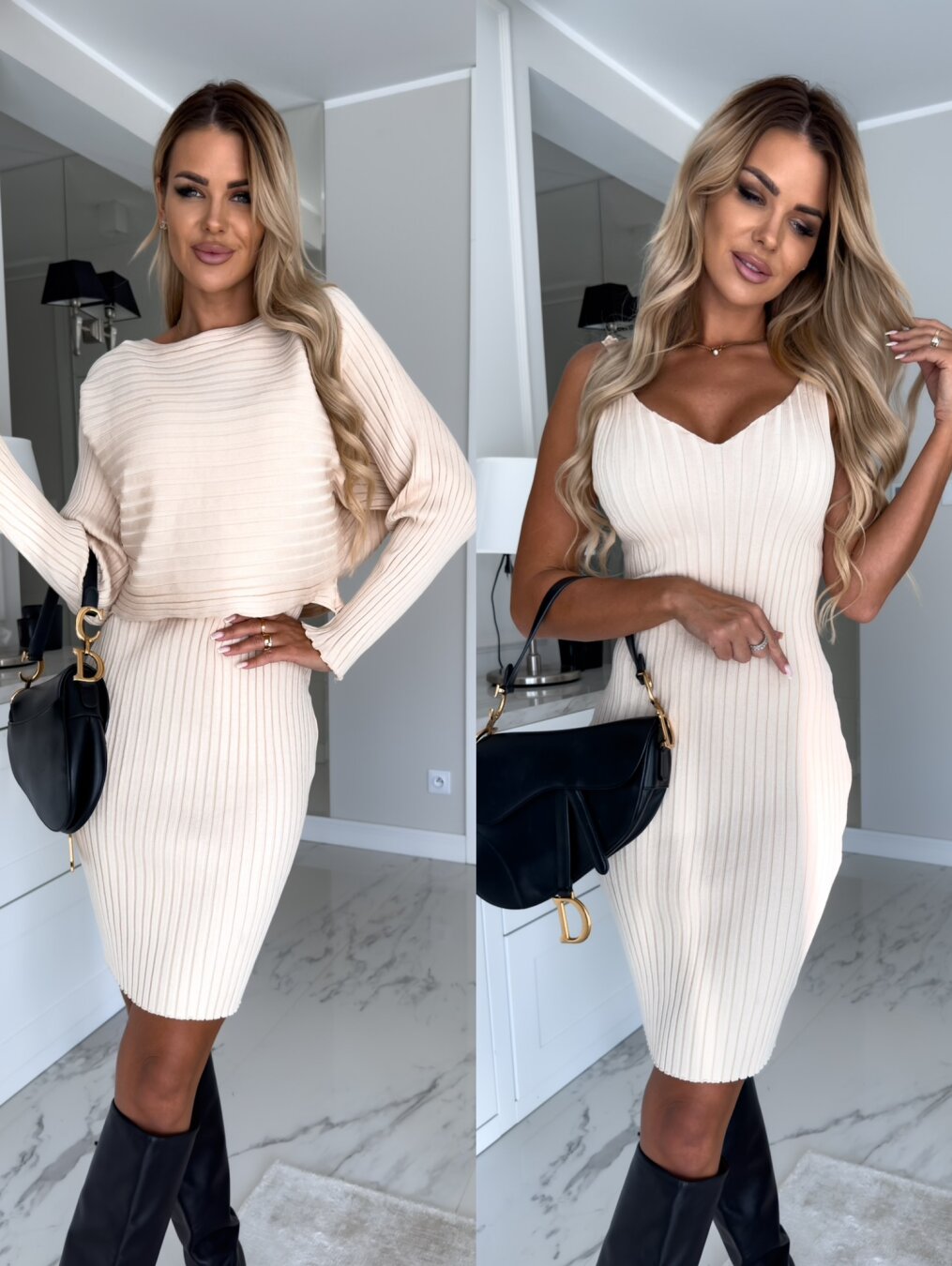 Robe sans manches avec pull assorti Blanc cassé