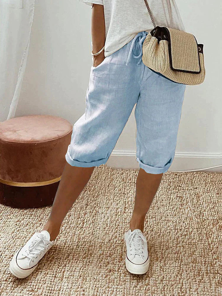 Levoire | Short Femme En Coton Et Lin Bleu