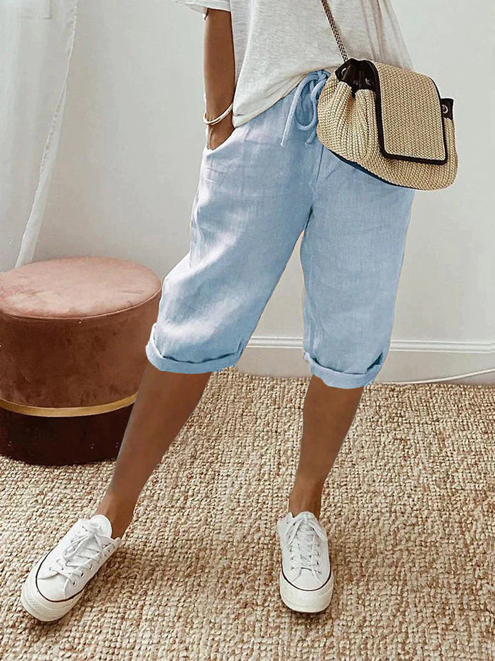Levoire | Coton Lin Femmes Shorts Bleu