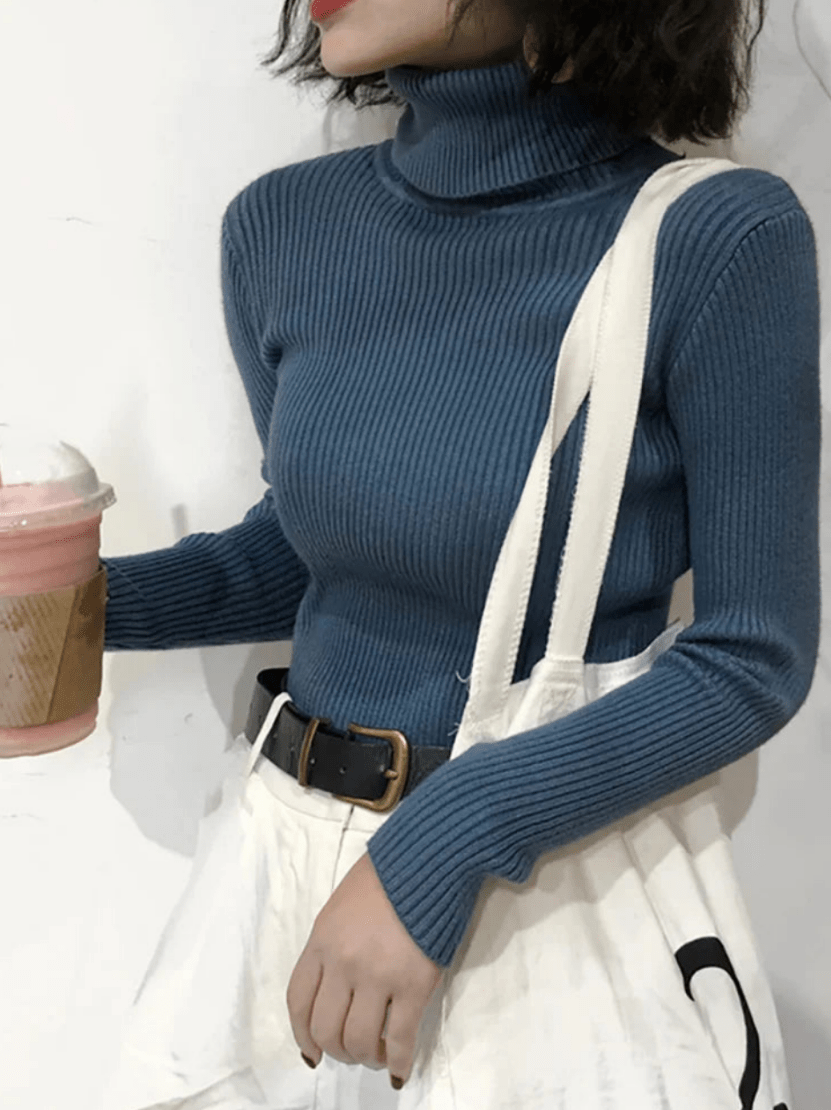 Levoire | Pull pour femmes côtelé chaud confortable col roulé slim fit