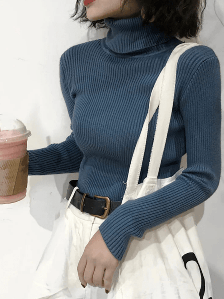 Levoire | Pull pour femmes côtelé chaud confortable col roulé slim fit