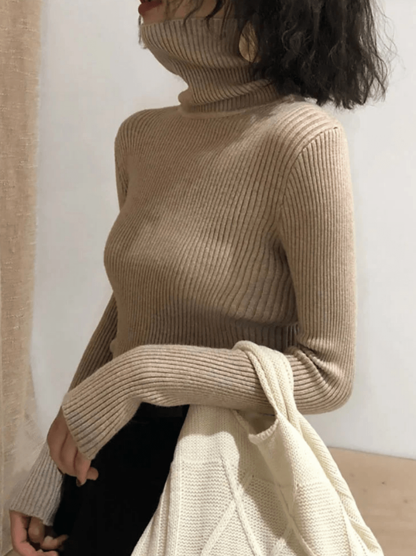 Levoire | Pull pour femmes côtelé chaud confortable col roulé slim fit
