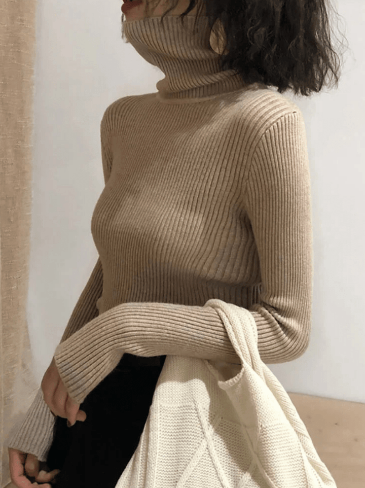 Levoire | Pull pour femmes côtelé chaud confortable col roulé slim fit