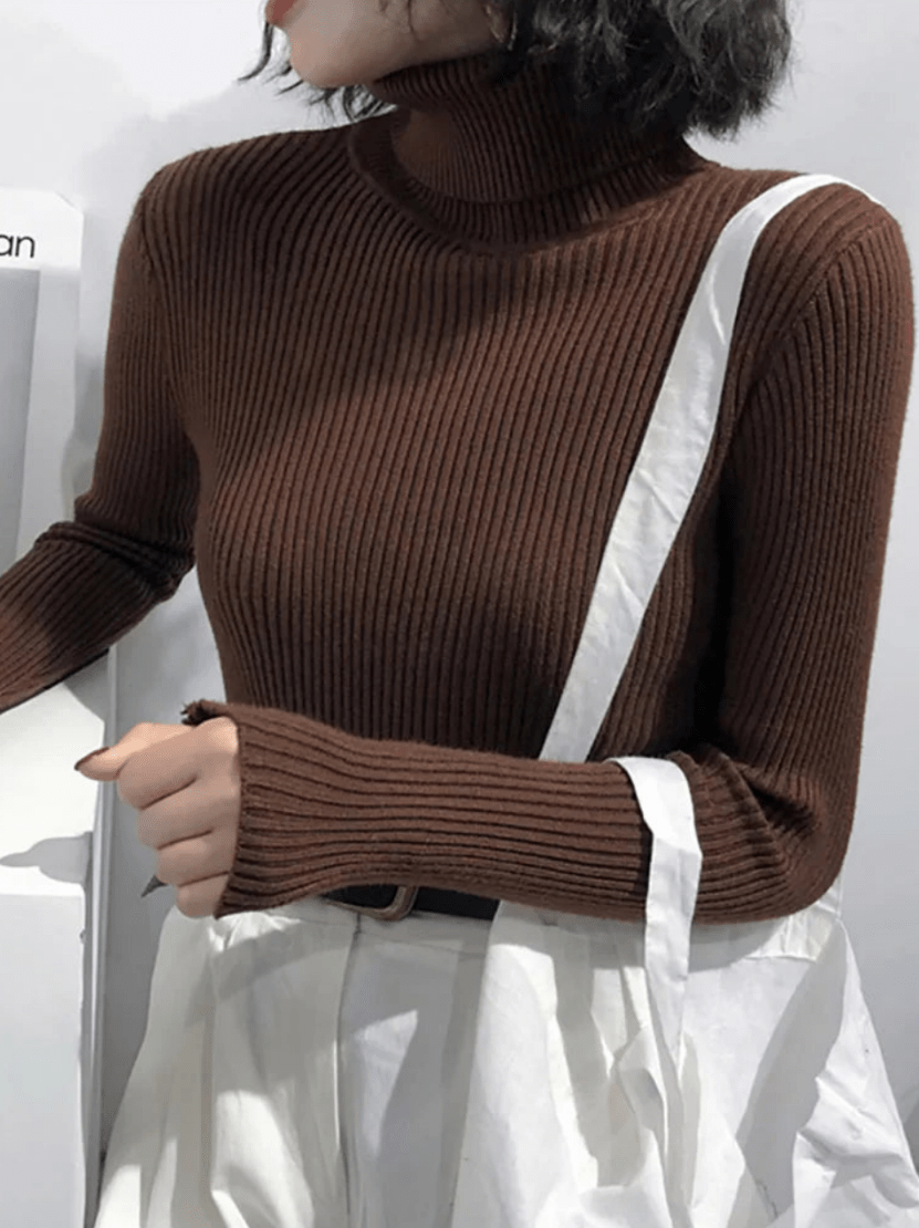 Levoire | Pull pour femmes côtelé chaud confortable col roulé slim fit