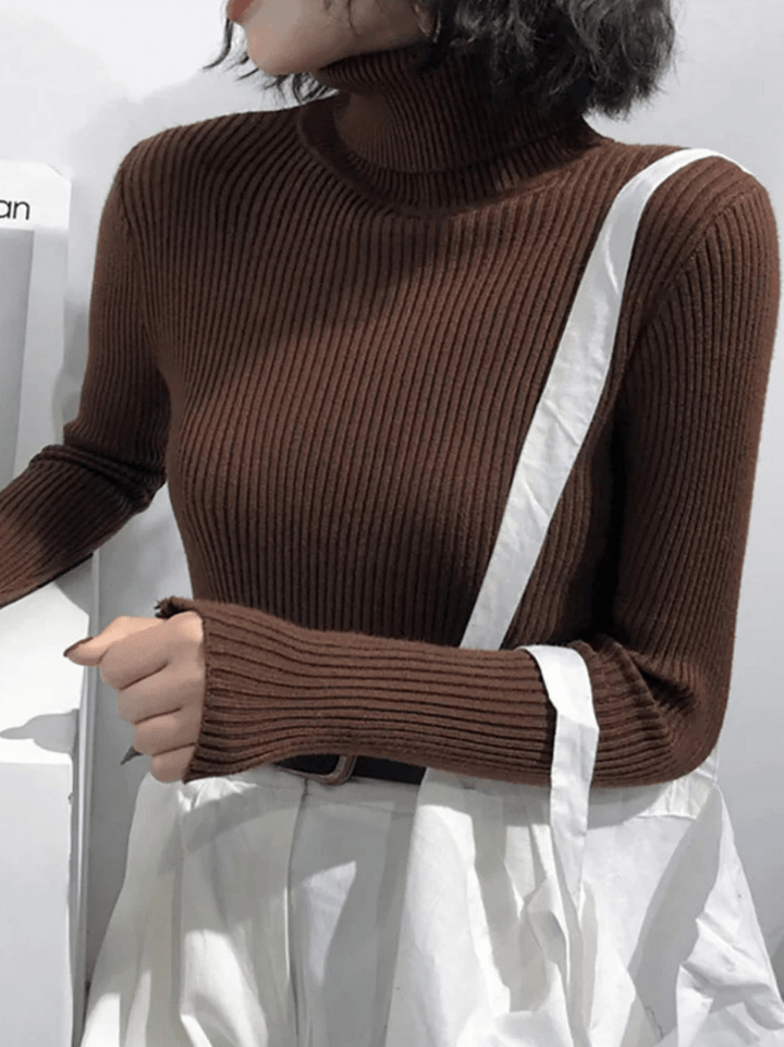 Levoire | Pull pour femmes côtelé chaud confortable col roulé slim fit