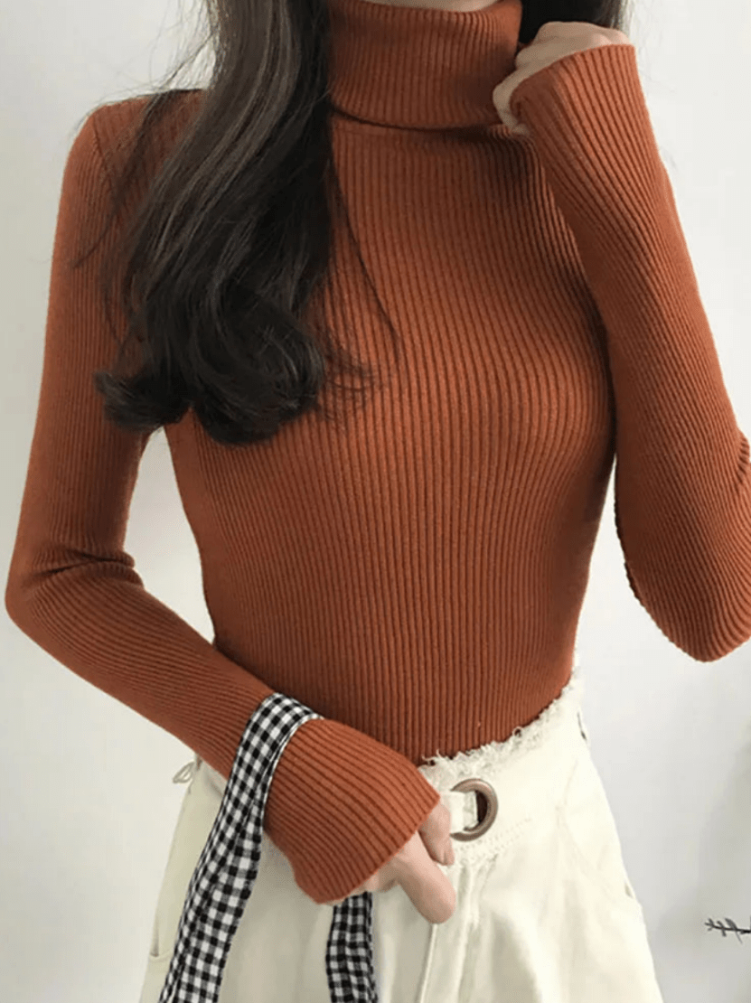 Levoire | Pull pour femmes côtelé chaud confortable col roulé slim fit