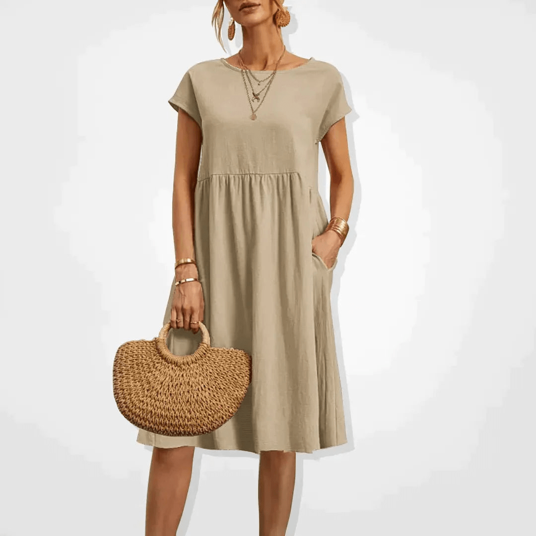 Levoire | Robe Midi Élégante Été Femme Beige