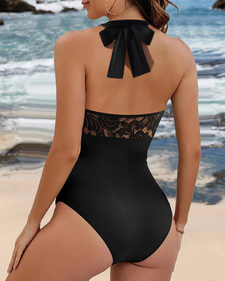 Levoire | Maillot De Bain Avec Col Noué Et Plis En Dentelle