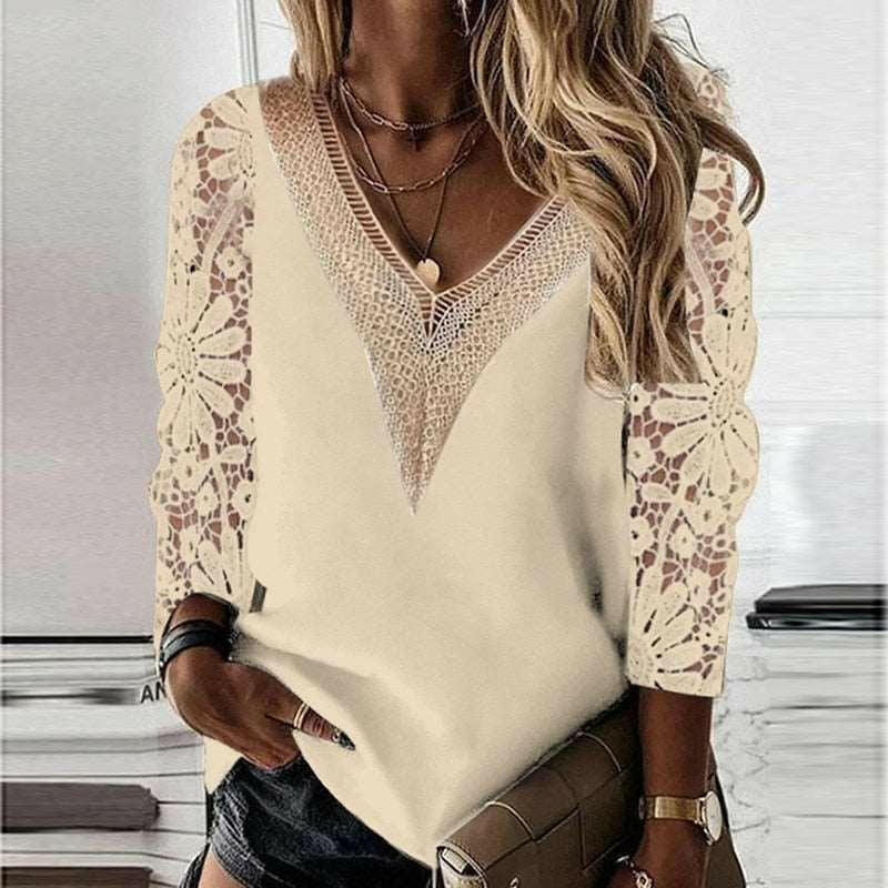 Levoire | Blouse À Manches Longues Avec Décolleté En V Orné De Dentelle Abricot