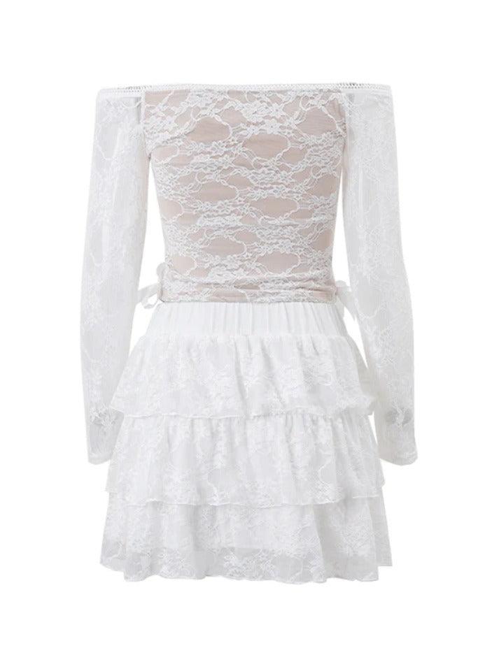 Levoire | Haut À Manches Longues Décolleté Épaules Nues Avec Volants Et Jupe À Niveaux